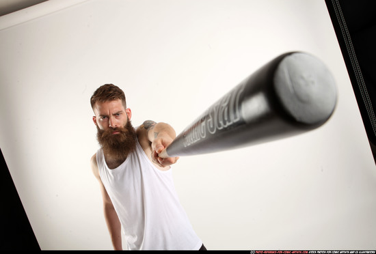 Man Adult Athletic White Standing poses Casual Fighting with bat