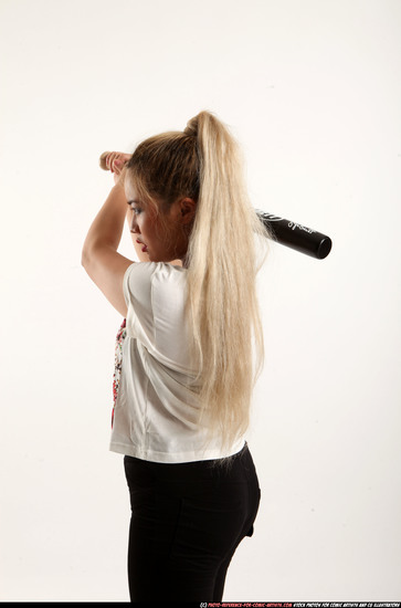 Woman Young Average Standing poses Casual Asian Fighting with bat