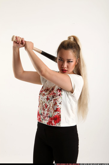 Woman Young Average Standing poses Casual Asian Fighting with bat