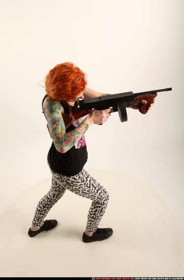 Woman Adult Athletic White Fighting with submachine gun Standing poses Casual