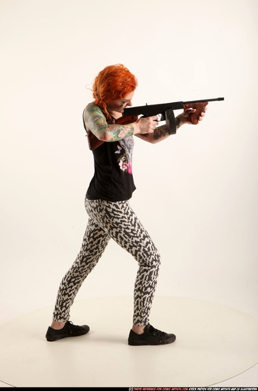 Woman Adult Athletic White Fighting with submachine gun Standing poses Casual