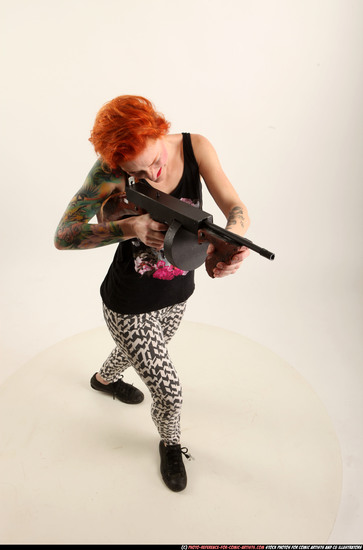 Woman Adult Athletic White Fighting with submachine gun Standing poses Casual