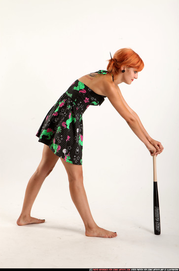 Woman Adult Athletic White Standing poses Casual Fighting with bat