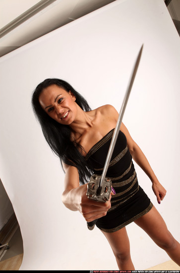 Woman Young Athletic Fighting with knife Standing poses Business Latino