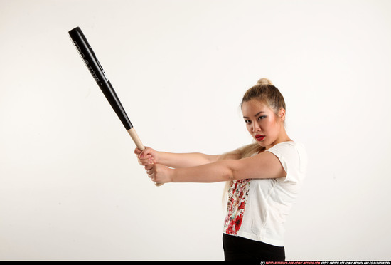 Woman Young Average Standing poses Casual Asian Fighting with bat