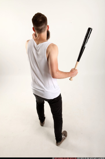 Man Adult Athletic White Standing poses Casual Fighting with bat