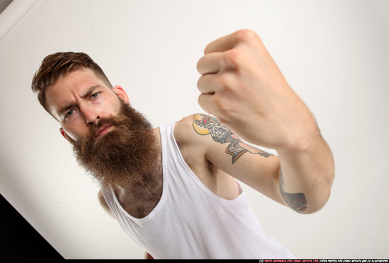 Man Adult Athletic White Standing poses Casual Fighting with bat