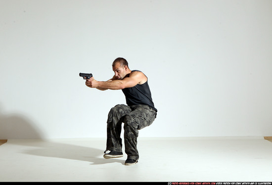 Man Adult Athletic White Fighting with gun Moving poses Army