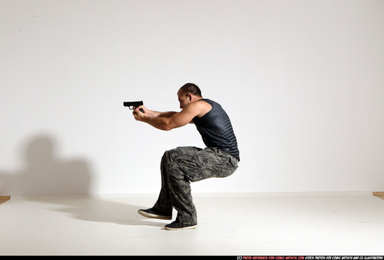 Man Adult Athletic White Fighting with gun Moving poses Army