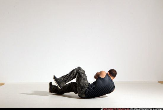 Man Adult Athletic White Fighting with gun Moving poses Army