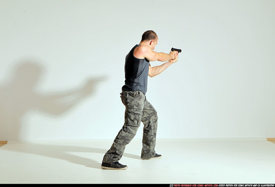 Man Adult Athletic White Fighting with gun Moving poses Army