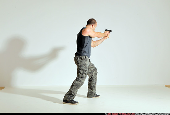 Man Adult Athletic White Fighting with gun Moving poses Army