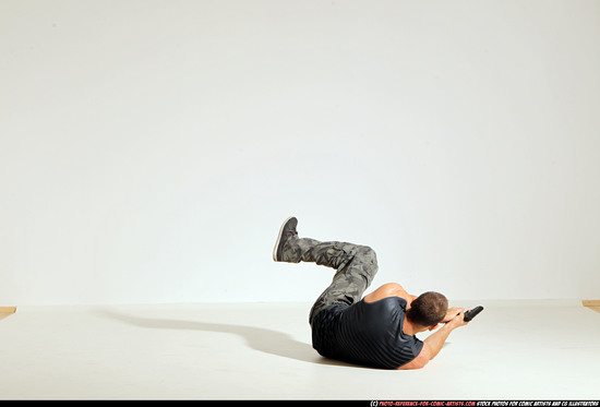 Man Adult Athletic White Fighting with gun Moving poses Army