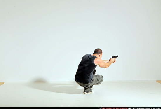 Man Adult Athletic White Fighting with gun Moving poses Army