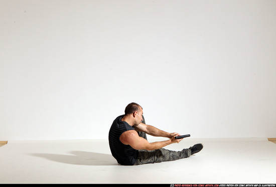 Man Adult Athletic White Fighting with gun Moving poses Army