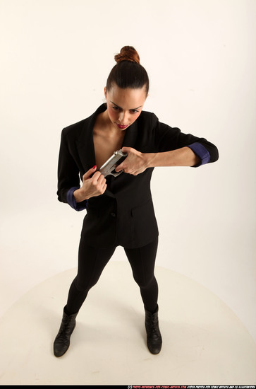 Woman Young Athletic White Fighting with gun Standing poses Business