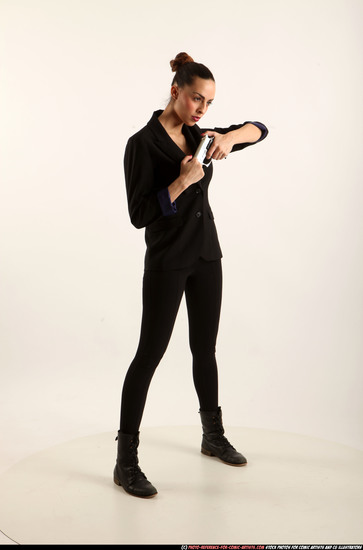 Woman Young Athletic White Fighting with gun Standing poses Business