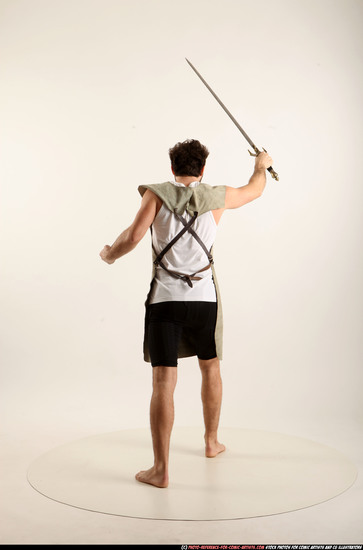 Man Adult Athletic White Fighting with sword Standing poses Army