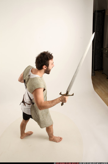 Man Adult Athletic White Fighting with sword Standing poses Army