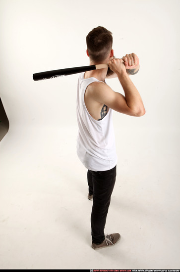 Man Adult Athletic White Standing poses Casual Fighting with bat