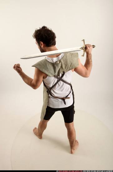 Man Adult Athletic White Fighting with sword Standing poses Army