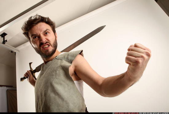 Man Adult Athletic White Fighting with sword Standing poses Army