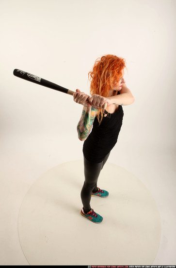 Woman Adult Athletic White Standing poses Casual Fighting with bat