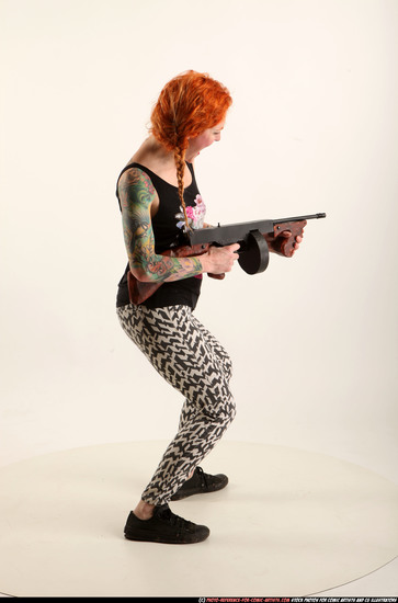 Woman Adult Athletic White Fighting with submachine gun Standing poses Casual