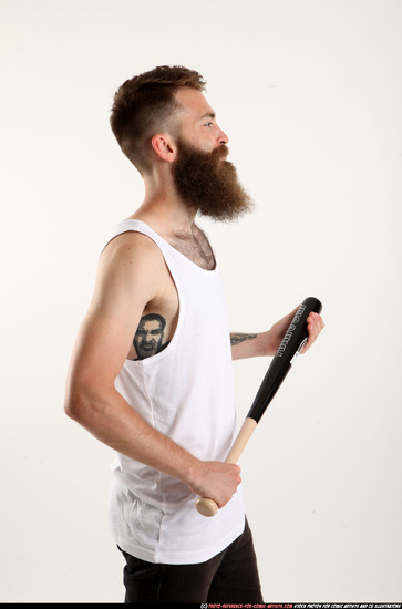 Man Adult Athletic White Standing poses Casual Fighting with bat