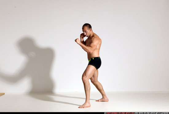 Man Adult Athletic White Fist fight Moving poses Underwear