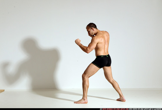 Man Adult Athletic White Fist fight Moving poses Underwear