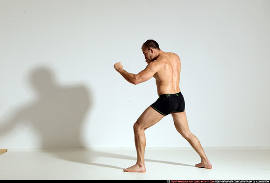 Man Adult Athletic White Fist fight Moving poses Underwear