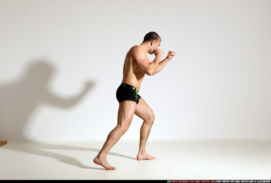 Man Adult Athletic White Fist fight Moving poses Underwear