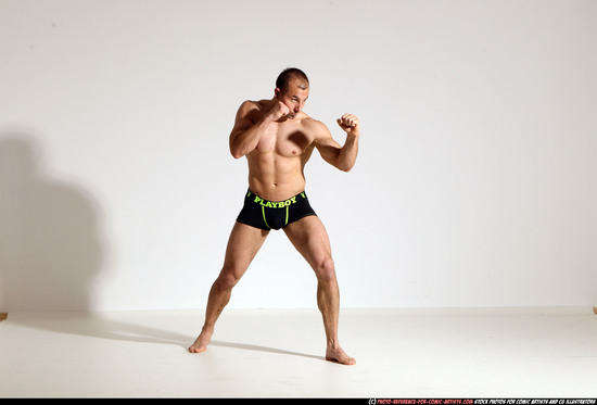 Man Adult Athletic White Fist fight Moving poses Underwear