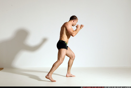 Man Adult Athletic White Fist fight Moving poses Underwear