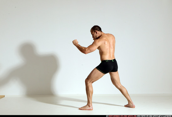 Man Adult Athletic White Fist fight Moving poses Underwear