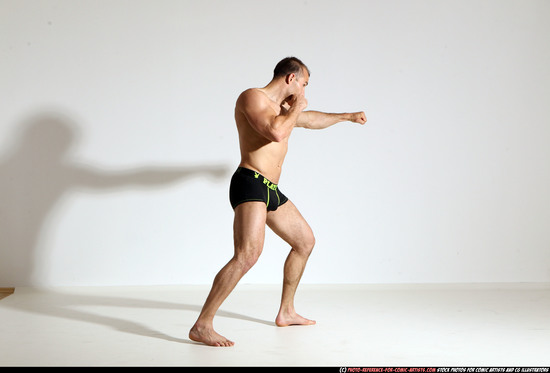 Man Adult Athletic White Fist fight Moving poses Underwear