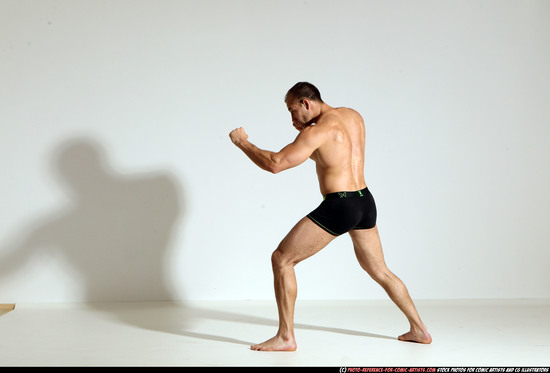 Man Adult Athletic White Fist fight Moving poses Underwear