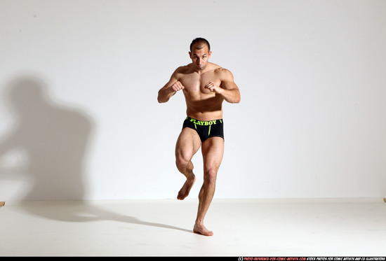 Man Adult Athletic White Kick fight Moving poses Underwear