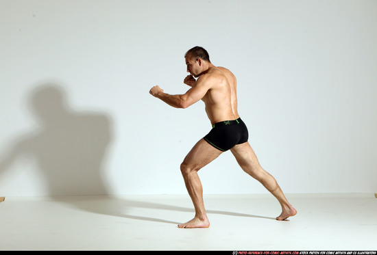 Man Adult Athletic White Kick fight Moving poses Underwear