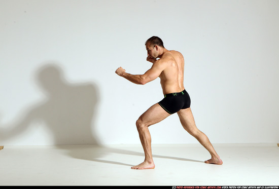 Man Adult Athletic White Kick fight Moving poses Underwear