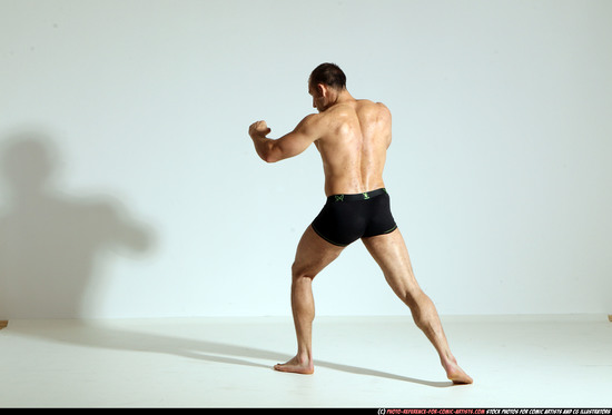 Man Adult Athletic White Kick fight Moving poses Underwear