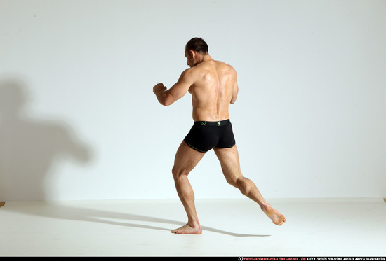 Man Adult Athletic White Kick fight Moving poses Underwear