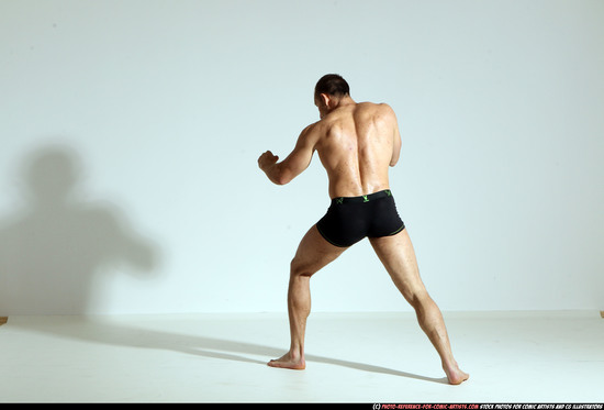 Man Adult Athletic White Kick fight Moving poses Underwear