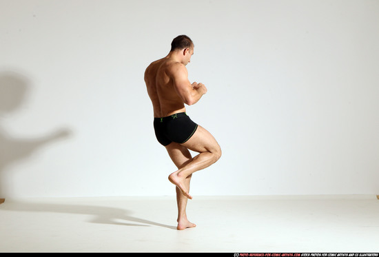 Man Adult Athletic White Kick fight Moving poses Underwear