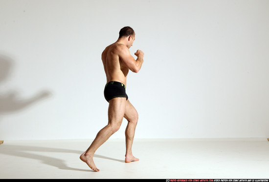 Man Adult Athletic White Kick fight Moving poses Underwear