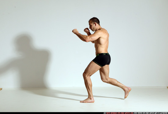 Man Adult Athletic White Kick fight Moving poses Underwear