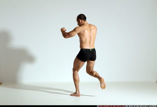 Man Adult Athletic White Kick fight Moving poses Underwear