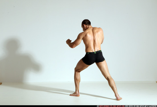 Man Adult Athletic White Kick fight Moving poses Underwear