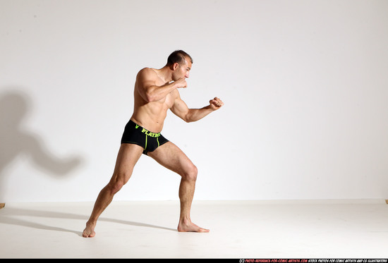 Man Adult Athletic White Kick fight Moving poses Underwear